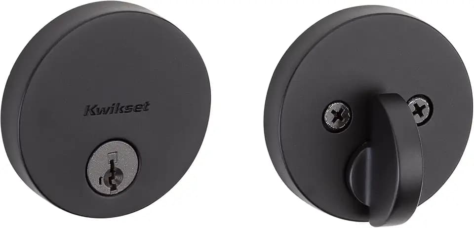 Kwikset Uptown Deadbolt Lock, Matte Black Round Exterior Keyed Front Entry Door, Pick Resistant SmartKey Rekey Security, Single Cylinder Dead Bolt, with Microban Protection