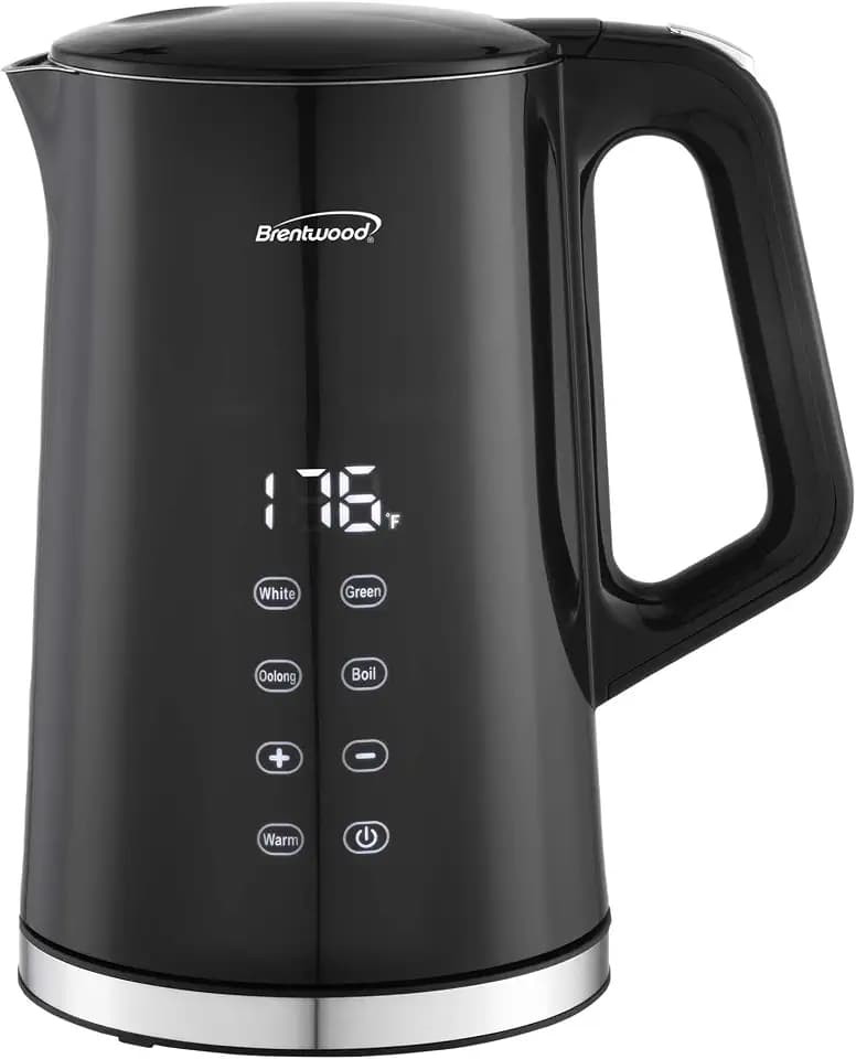 Brentwood 1100W 1.7L Cordless Cool Touch Digital Kettle with Stainless Steel Interior, Temperature Control with 4 Presets, 360° Base, Auto Shut-Off, Keep Warm, & Boil Dry Protection (Black, 7.2 Cups)