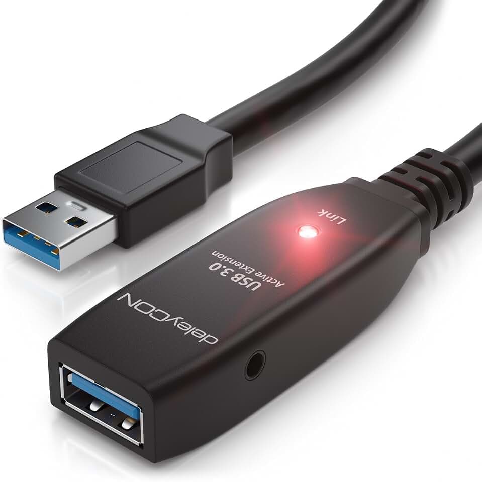 deleyCON 5m USB 3.0 Verlängerungkabel Repeater-Kabel aktiv mit Signalverstärker 5 GBit/s Extension Cable USB-A auf USB-A Buchse - Schwarz