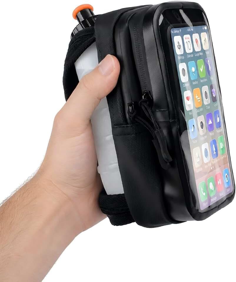 HECHZSO Handheld Running Water Bottle with Touchscreen Phone Pocket