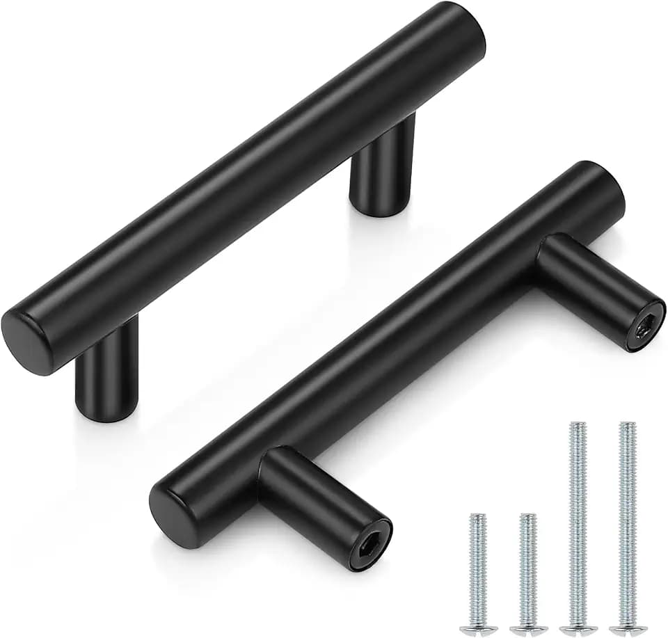 Probrico 30 Pack| 4 Inch Black Cabinet Handles with 2-1/2 Inch Hole Center Stainless Steel Cabinet Pulls Round T Bar Kitchen Cabinet Hardware Door Handles, Drawer Dresser Pulls,64mm Hole Centers