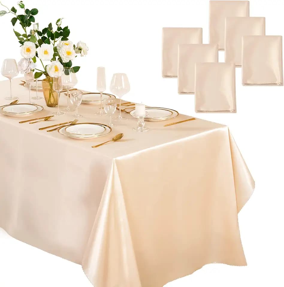 Horbaunal 6 Pack Peach Satin Tablecloth 60 x 102 Inches