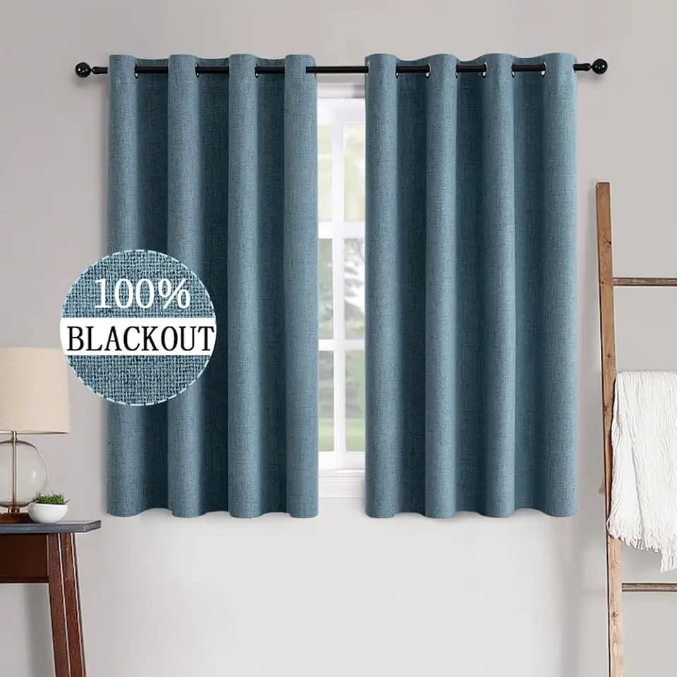 MIULEE 100% Blackout Linen Curtains for Bedroom 52x45 Inches Dusty Blue