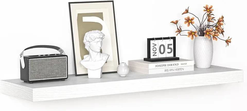 Floating Shelves - 10.3 Inch Deep Wall Shelf for Decor & Storage - Wall Mounted Display Shelving with Invisible Heavy-Duty Metal Bracket - 36" W x 10.3" D x 1.8" H - Set of 1 - Rustic White