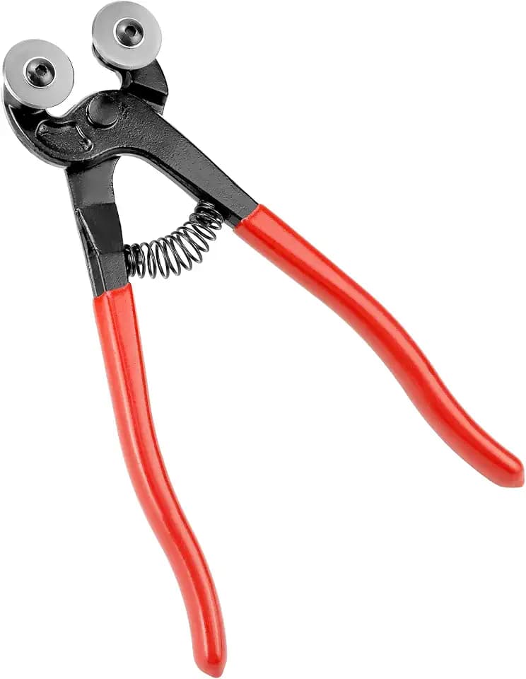 QWORK Heavy Duty Glass Tile Nippers - 8 Inch Wheeled Mosaic Nipper & Ceramic Tile Cutter Pliers with Soft-Grip Handle