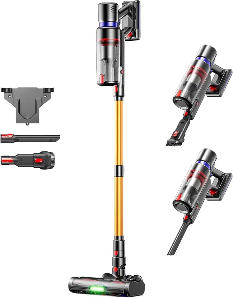 Cordless Vacuum Cleaner,600W 50KPA 70Mins Runtime for Home, Self-Standing Stick Vacuum with LED Display, Anti-Tangle, 8-in-1 Lightweight Vacuum for Pet Hair, Carpet, Hard Floor