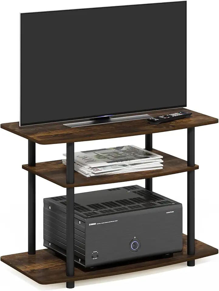 Furinno Turn-N-Tube TV Stand, 3-Tier No Tools Entertainment Center, TV Console for TV up to 32 Inch, for Living Room, Bedroom, Amber Pine