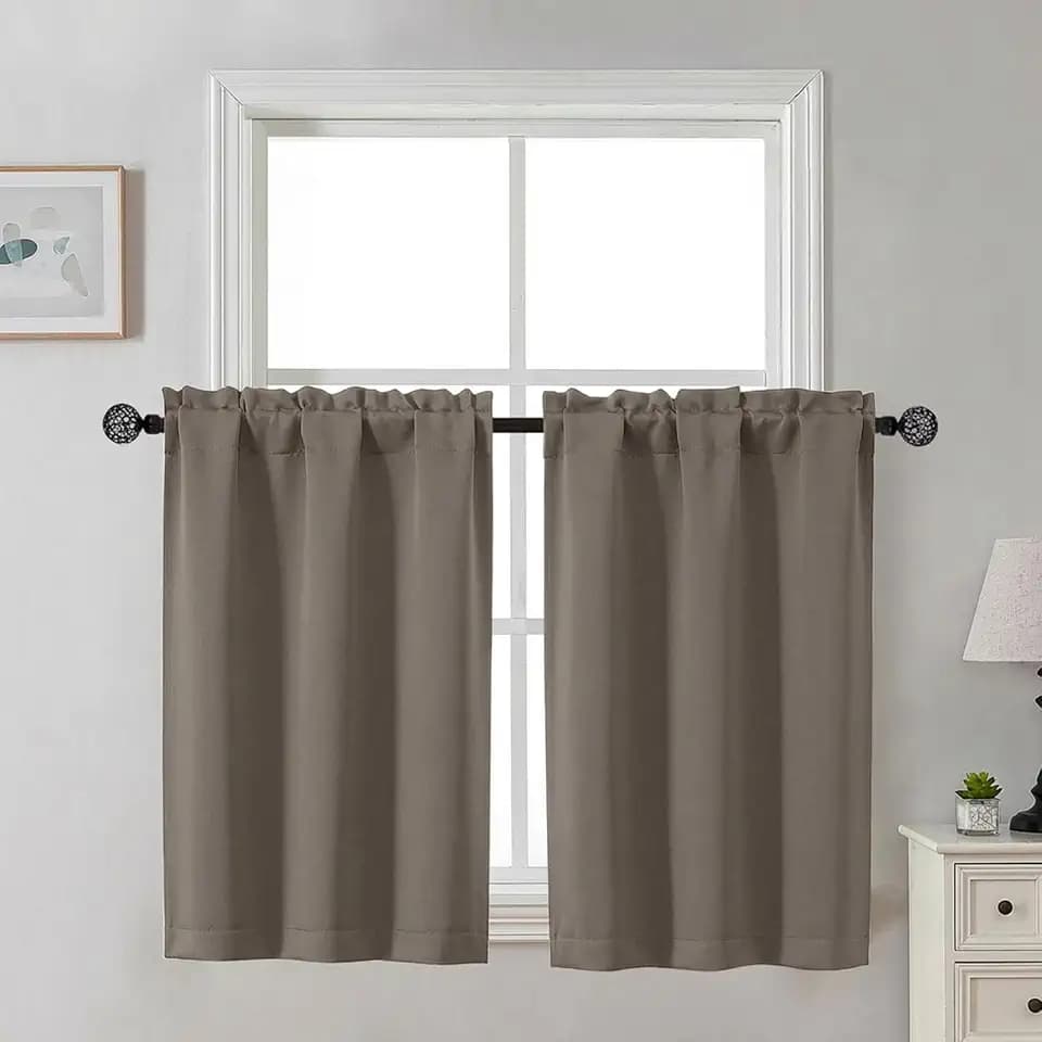 Gwine Latte Blackout Curtains for Small Window Treatment, Light Blocking Short Kitchen Window Curtains Over Sink, Rod Pocket Half Window Tiers for Bathroom Basement, Each 30" Wx36 L, 2 PCS