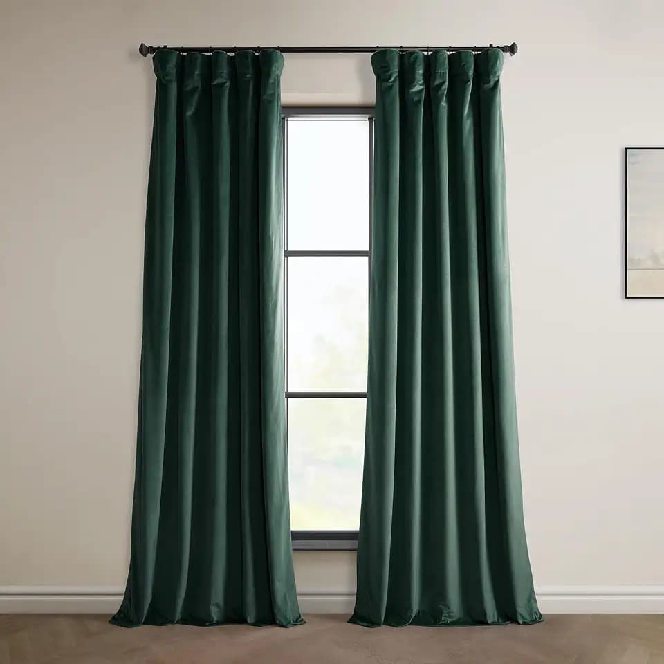 Plush Velvet Curtains for Living Room (1 Panel) - 50W x 84L, Forestry Green