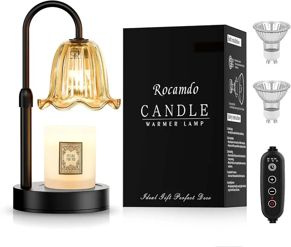 Candle Warmer Lamp with Timer, Dimmable Wax Melt Warmer, Amber, 2 Bulbs