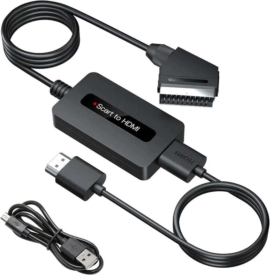 Scart auf HDMI Konverter mit HDMI-Kabel und ScartKabel, Männlich Scart zu HDMI Adapter
