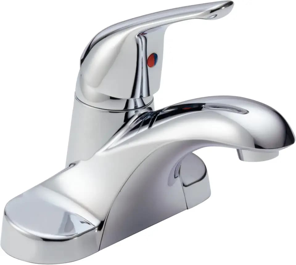 Delta Foundations Centerset Chrome Bathroom Faucet, 4 Inch 3 Hole Bathroom Sink Faucet for Vanity, Metal Push-Pop Drain Assembly, Chrome B501LF