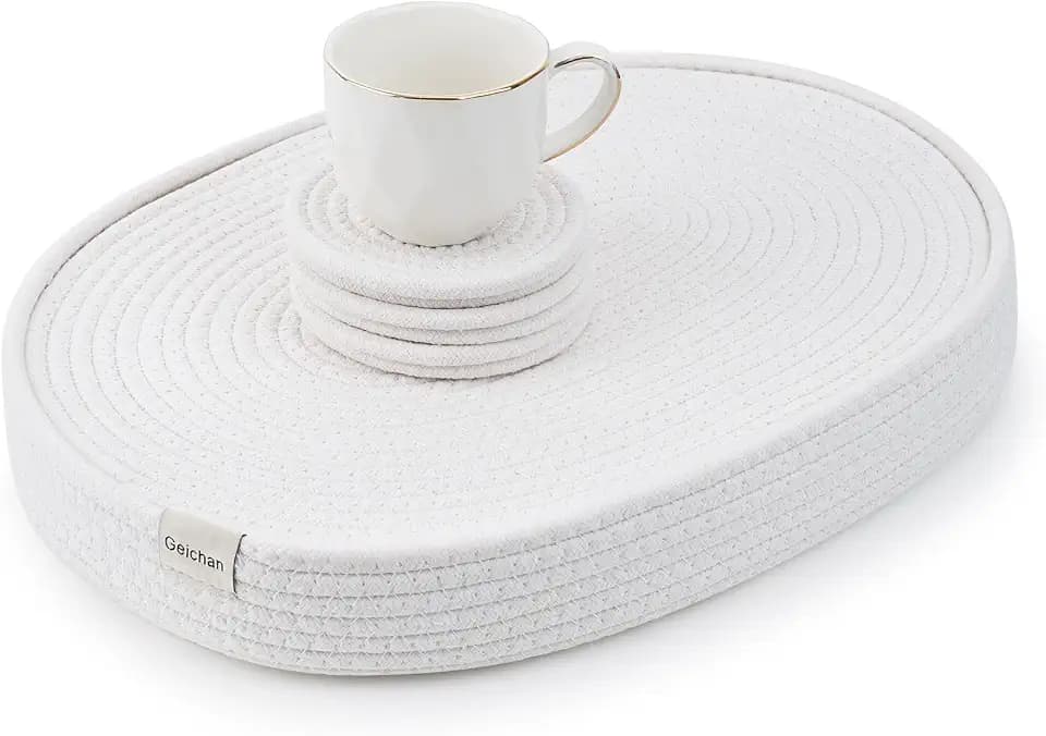 Handmade Boho Placemats Set of 6 Oval – Natural Woven Cotton Farmhouse Table Mats for Dining Table, Fall, Halloween, Thanksgiving, Christmas