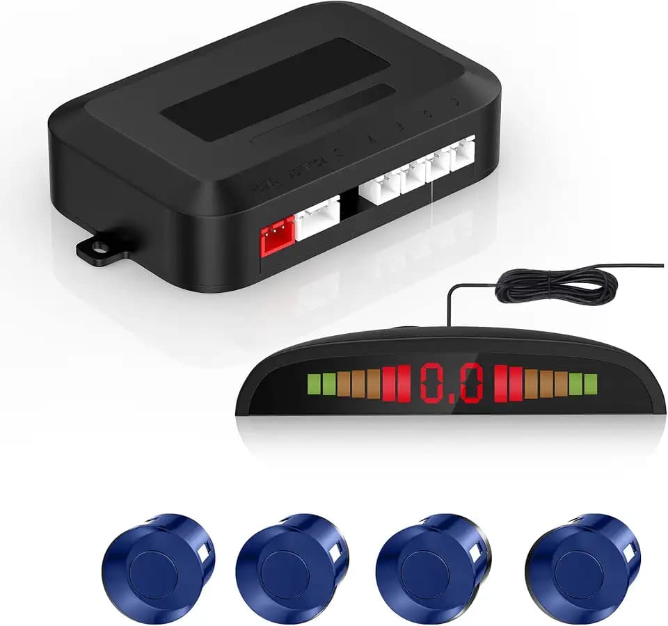 CoCar Auto Rückfahrwarner Einparkhilfe 4 Sensoren Einparkassistent Einparksystem PDC + LED Anzeigen + Akustische Warnung - Blau