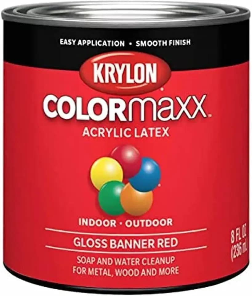 Krylon ColorMaxx Gloss Interior/Exterior Acrylic Latex Paint, Banner Red, 1 Qt. - 1 Each