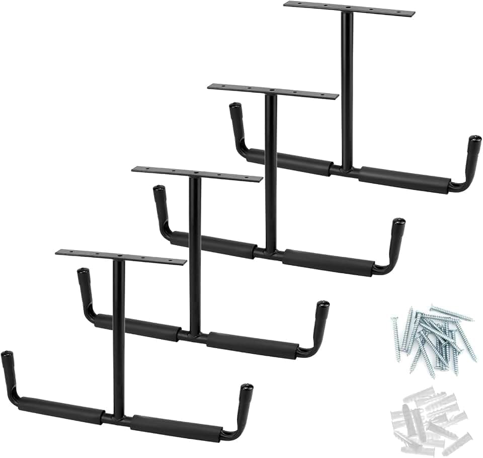 QWORK Overhead Ceiling Hooks Rack – Heavy Steel Storage Hangers for Garage, Workshop & Basement