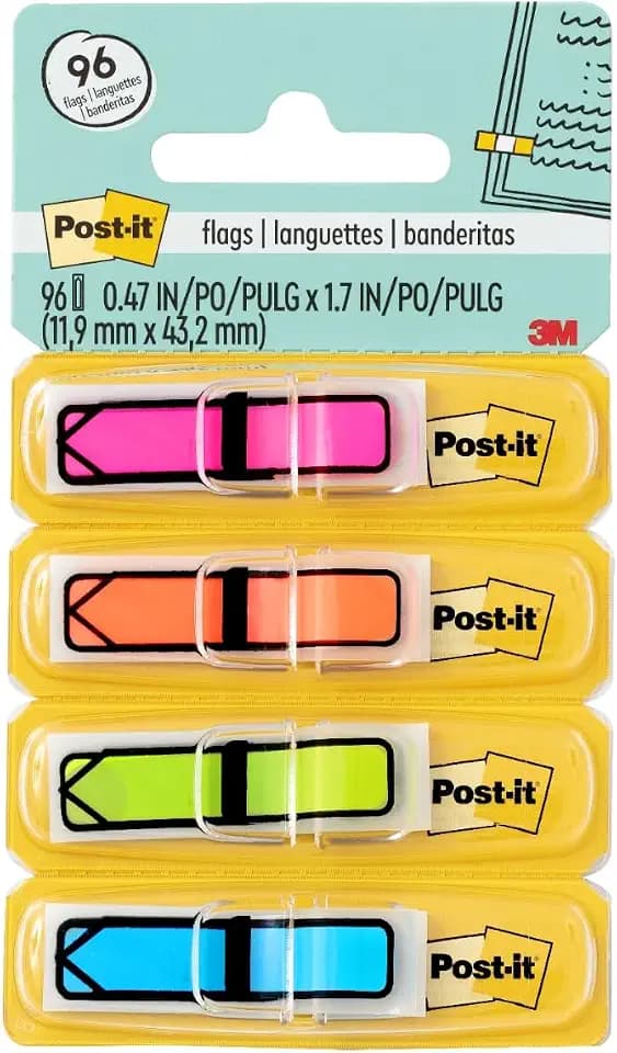Post-it Arrow Flags, .47 x 1.7 in, Assorted Brights, 4 Dispensers