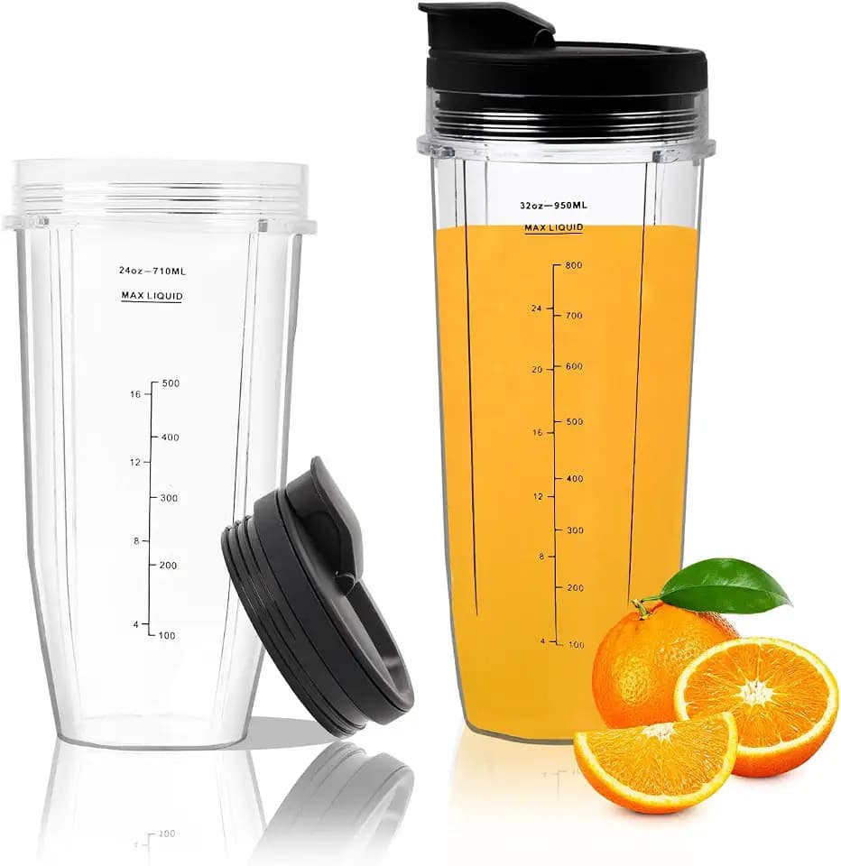 2 Pack Blender Cups Replacement for Ninja, 24oz & 32oz Blender Cups To-Go Lids,Compatible with BL450 BL456 BL480 BL490 BL640 BL680 BL2012 BL2013 BN401 BN751 BN801 BN800 SS101 SS151 SS351 SS401