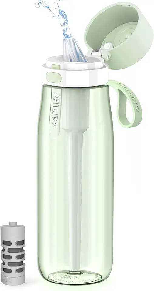 PHILIPS Filtered Water Bottle, BPA-Free Tritan, Travel Portable 22oz Green