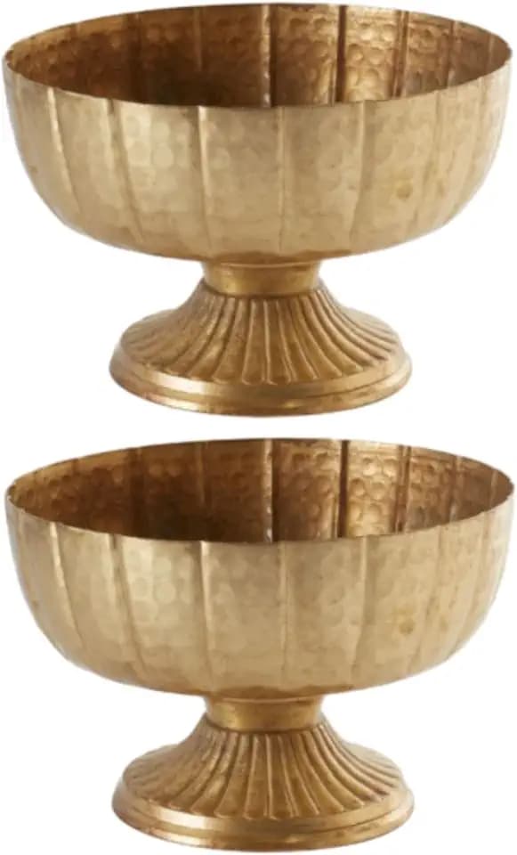 2 Pcs Distressed Gold Compote Vase, 8" Wide Pedestal