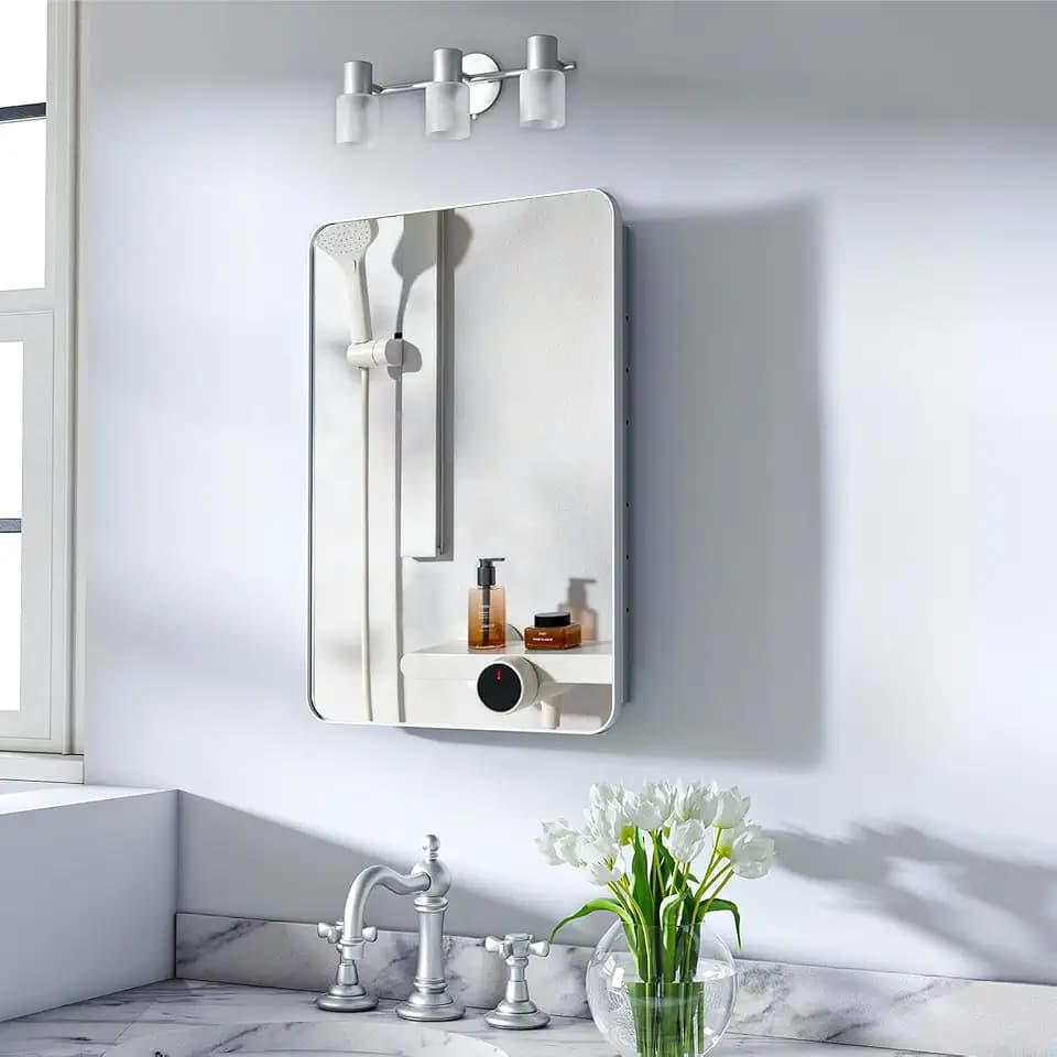 16x24 in Bathroom Medicine Cabinet with Mirror, Matte Silver