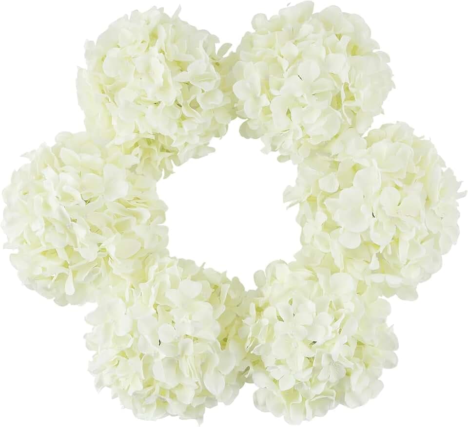 DuHouse 8.7" Silk Hydrangea Flower Heads with Stems, Cream, Pack of 6