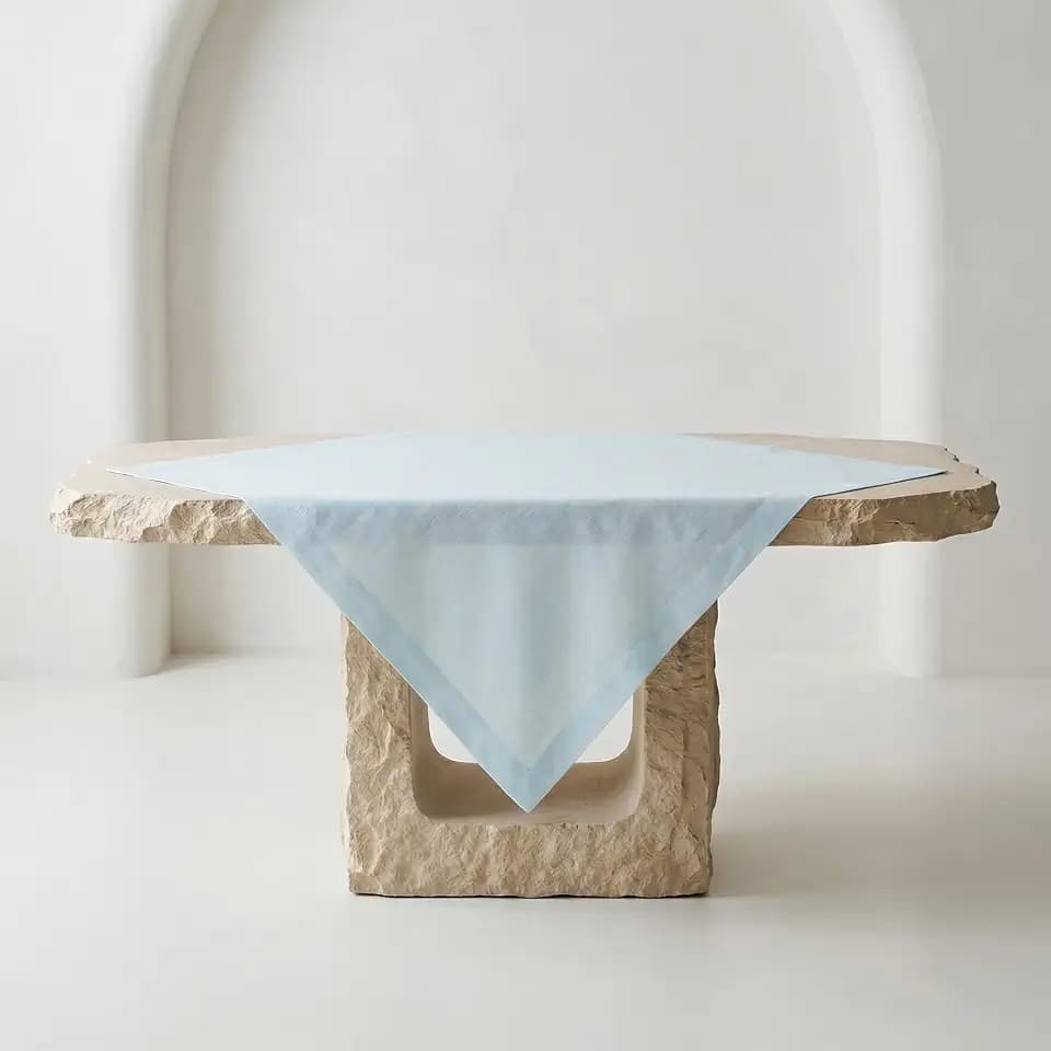 Solino Home 100% Pure Linen Table Cloth, Throw Ice Water, Fete 52 x 52 in