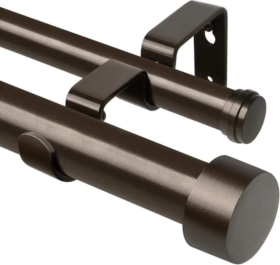 KAMANINA 1" Double Curtain Rods 66-120 Inch, Heavy Duty Dual Rods, Bronze