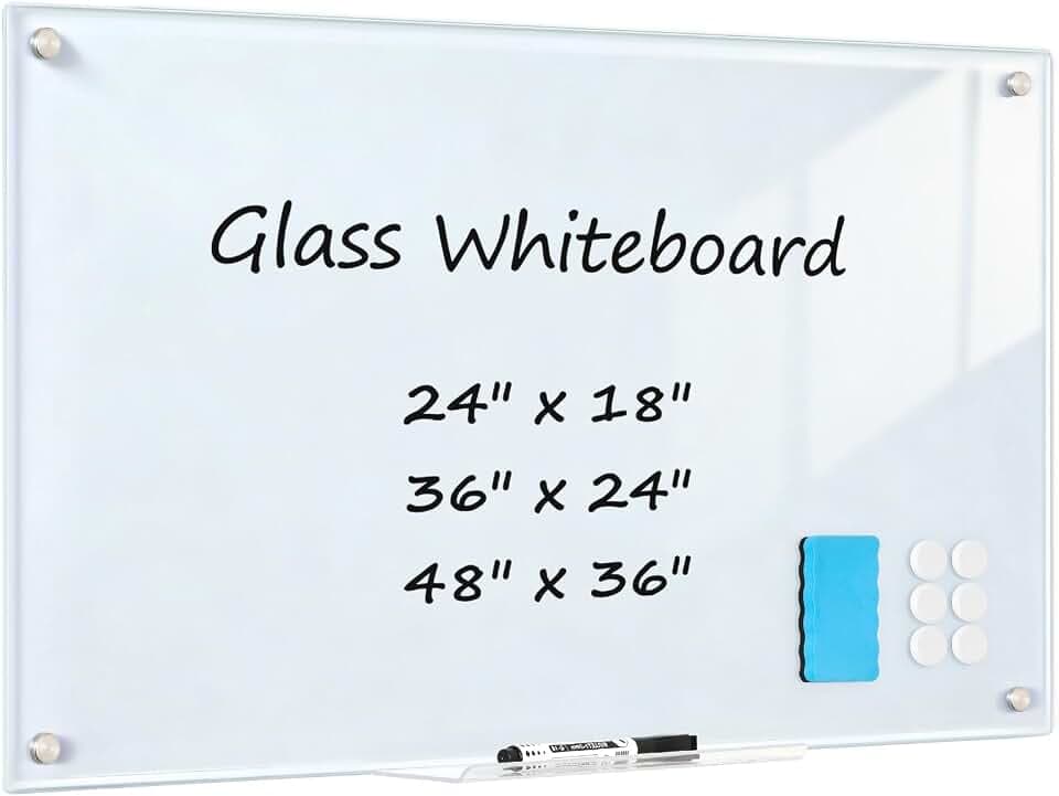 Tempered Glass Whiteboard 36" x 24" Magnetic Glass Dry Erase Board