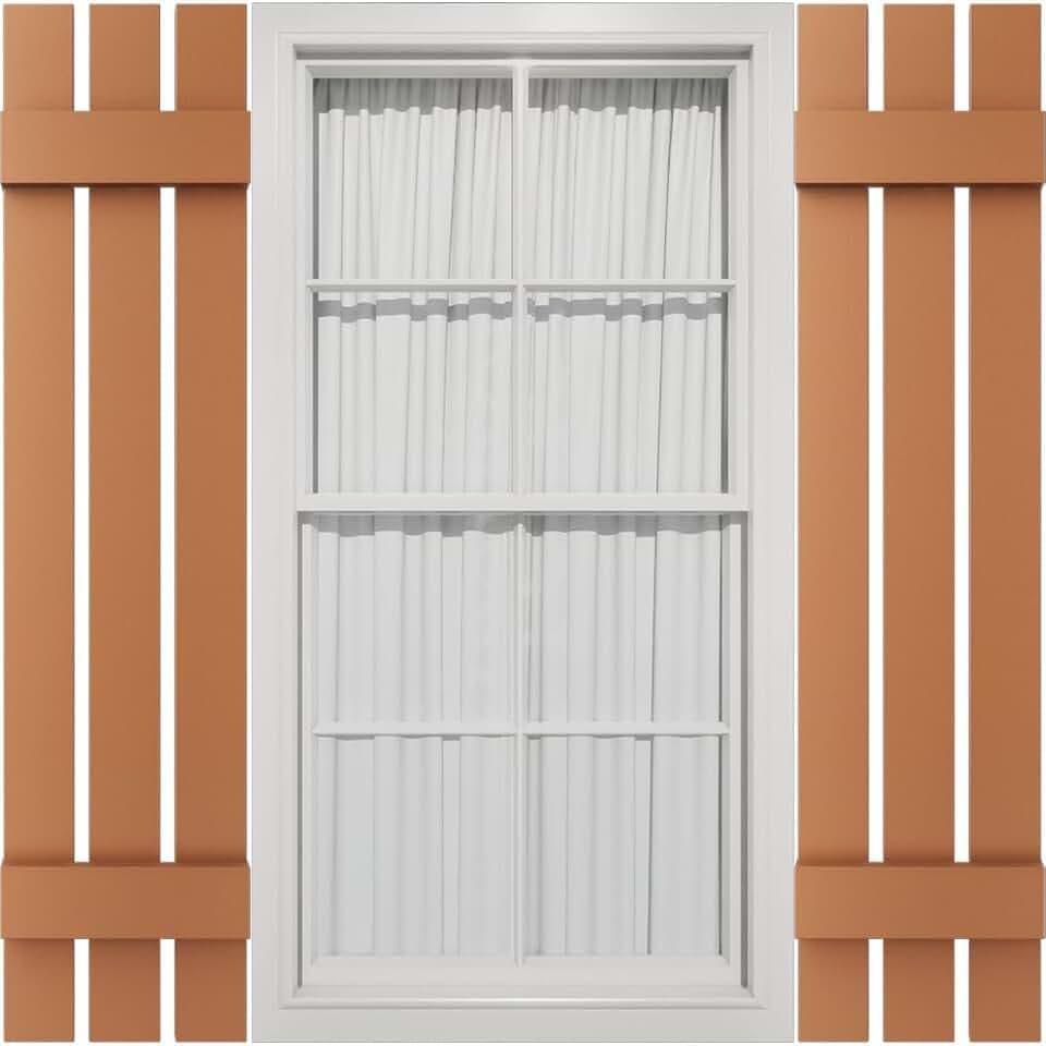 12"W x 35"H Mid-America Vinyl, Standard Size Three Board Spaced Shutters, w/Installation Shutter-Lok's & Matching Screws (Per Pair), 471 - Treated Cedar