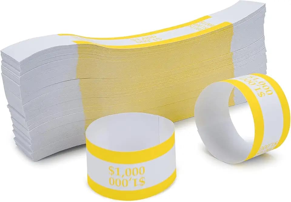 LLIKED Currency Straps Money Bands - Self Sealing (Yellow $1000) 500 PCS