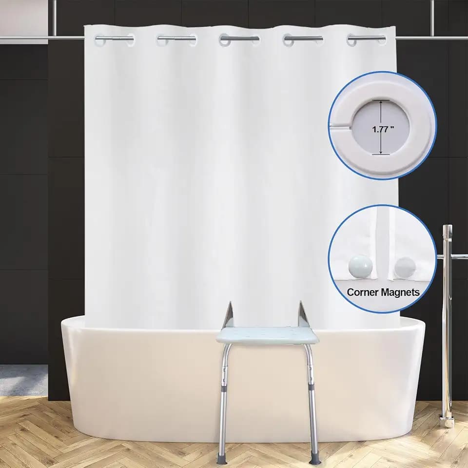 80x80 inches Split Shower Curtain for Bath Sliding Transfer Benches, White