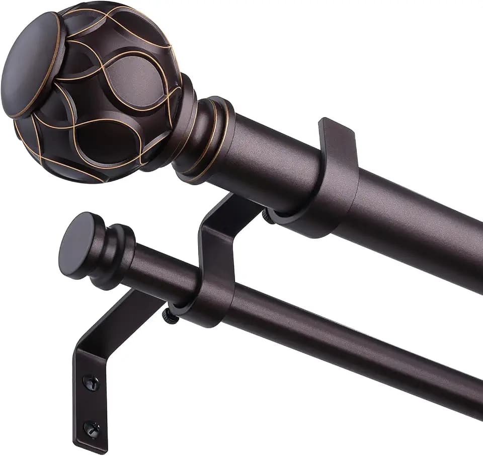 Bronze Double Curtain Rod, 36-153 Inch Boho Decorative Double Rods