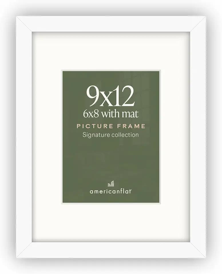 Americanflat 9x12 Picture Frame - Matted to 6x8 - Engineered Wood - White