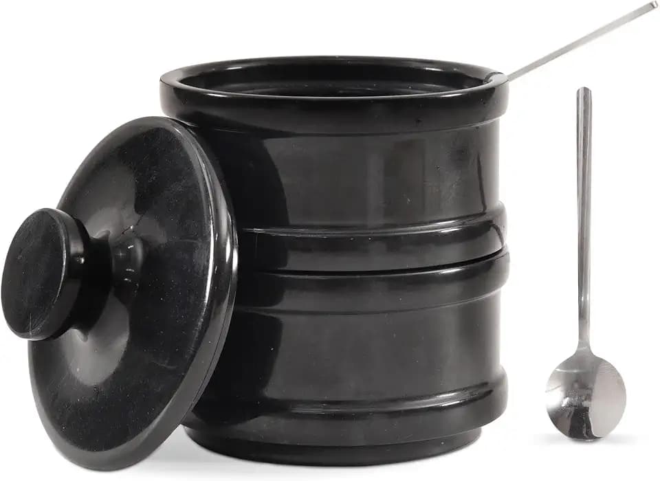 Radicaln Handmade Marble Black 5.5” Dual Salt Cellar With Lid – 2.3” Each Salt and Pepper Bowls Kitchen Container Storage Set – Ideal for Jewelry, Butter Keeper, Sugar & kitchen Décor