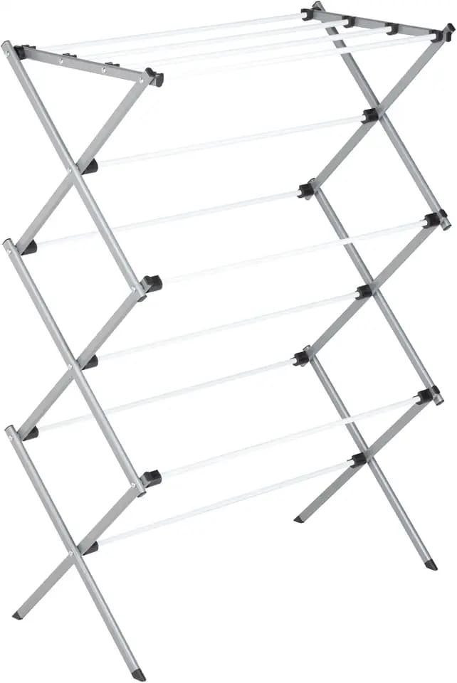 Honey-Can-Do Deluxe Metal Collapsible Clothes Drying Rack, 50 lbs, 29" x 14.2" x 42.1", White & Grey