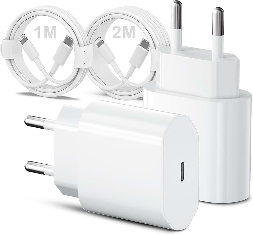 2 Pack 20W Schnellladegerät und Schnellladekabel für iPhone , Ladegerät mit iPhone Ladekabel 2M und 1M, Schnellladegerät für i Phone 14/13/12/11/Pro Max/Mini/SE/Xr/X/Xs Max, Pad