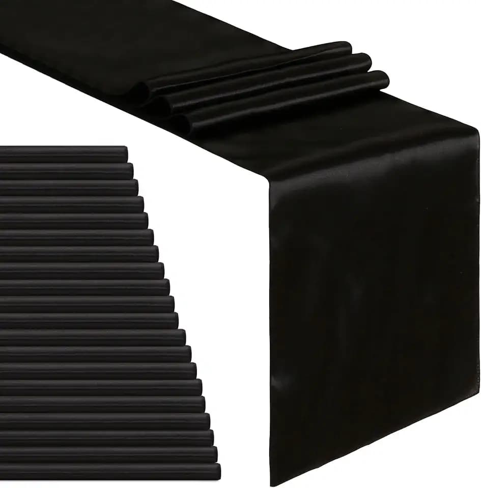 Black Table Runners 20 Pack 12x108 inch Silk Satin Smooth Fabric