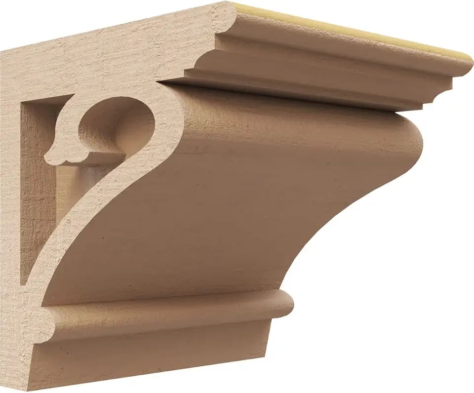 4"W x 4"D x 4"H Wide Mayflower Rough Cedar Woodgrain TimberThane Corbel, Primed Tan