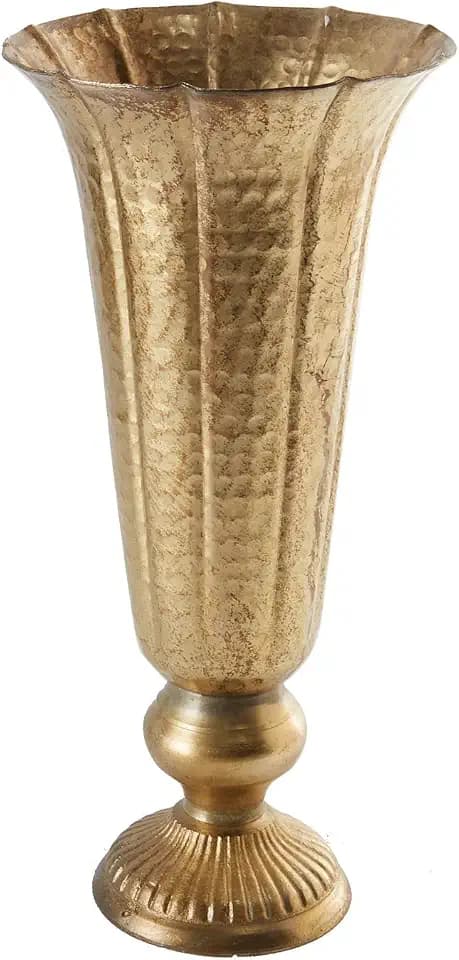 Distressed Gold Metal Compote Bowl | Gold Compote Vase l Lita Metal Vase l Indoor and Outdoor Compote for Any Event Decoration (6.5"x 14", Gold Flute) (72020)