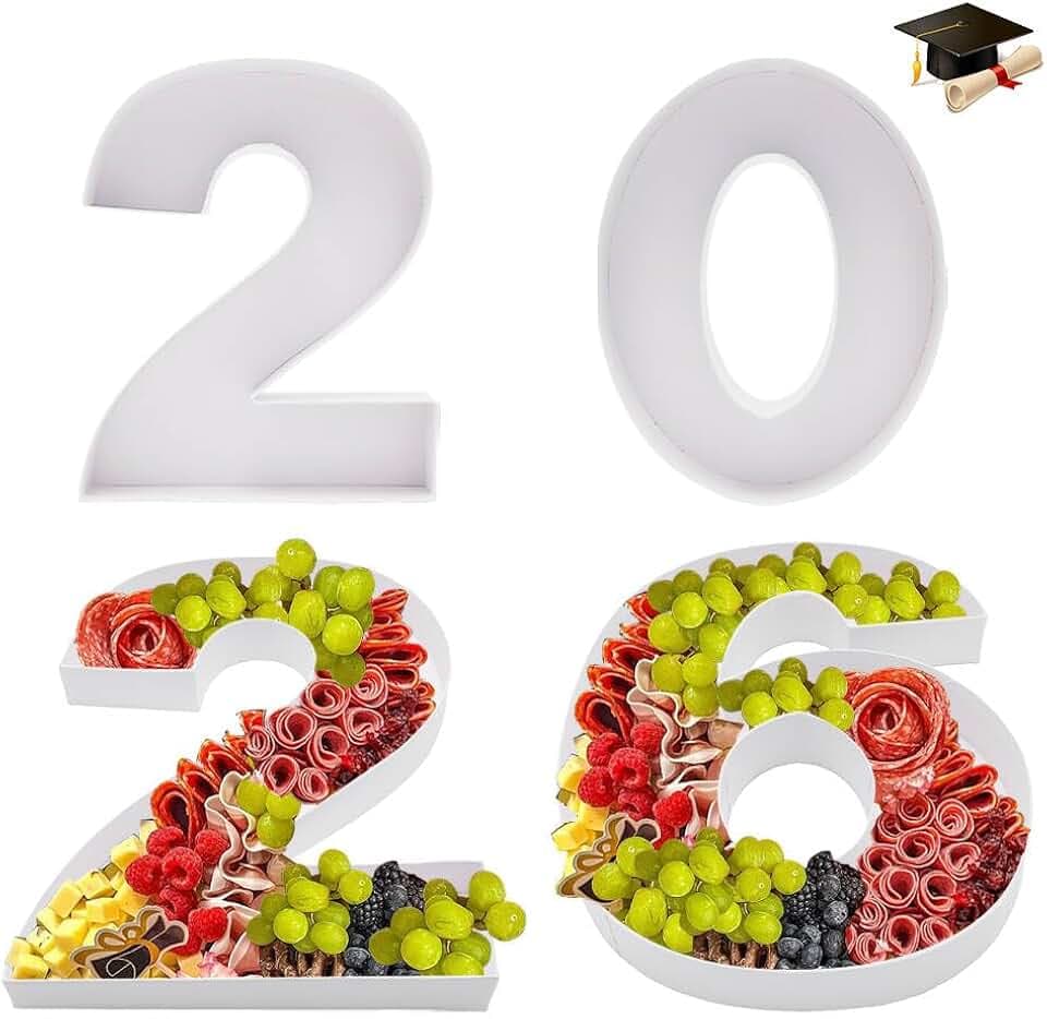 2026 Number Shaped Cardboard Charcuterie Decorative Trays Fillable, Party Food Display Platter for New Year Eve, Graduation (Large)