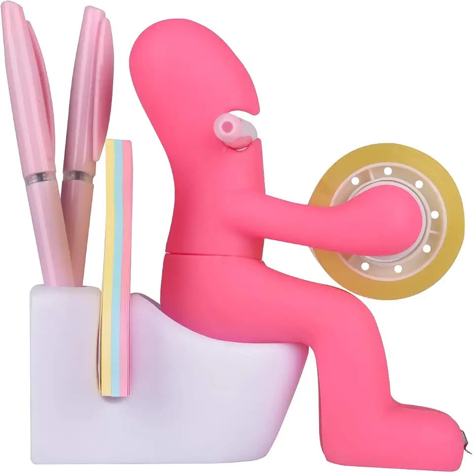 Funny Office Gift – Butt Station Desk Organizer with Tape Dispenser, Pen Holder, Sticky Note Slot & Paper Clip Tray – Unique Gag Gift for Coworker, Boss, or Friends (Pink)