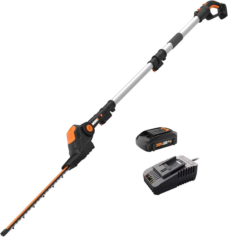 WORX Cordless Pole Hedge Trimmer, 20V 20" 2-in-1 Attachment Capable, WG252