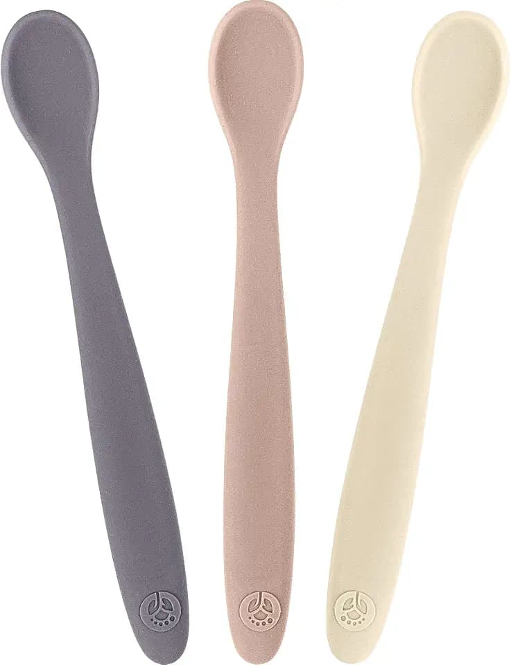 WeeSprout Silicone Baby Spoons - First Stage Infant Feeding Utensils With Soft-Tip, Bendable Kitchenware for Parent & Self-Feeding, Ultra-Durable, Dishwasher Safe, Travel Case, Set of 3