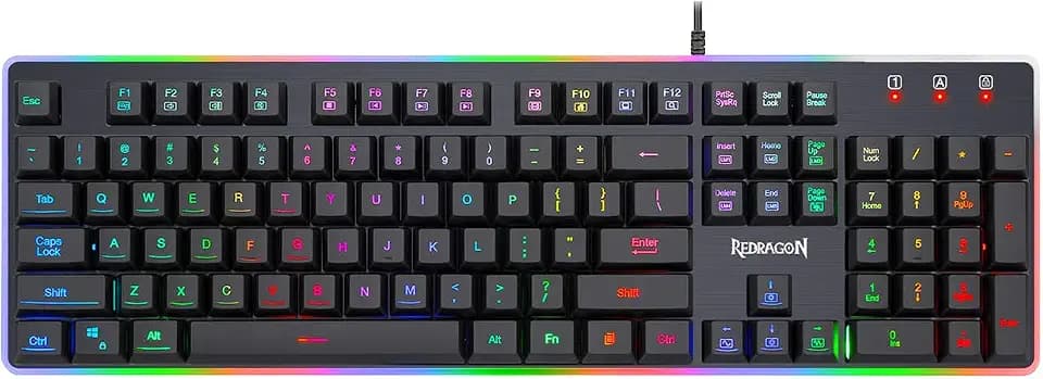 Redragon Dyaus 2 K509-RGB Spanische Gaming-Tastatur - LED Hintergrundbeleuchtung RGB mit USB-Kabel, leicht, langlebig, wasserdicht, ergonomisch, leise - Gaming Tastatur mit Kabel für PC - Schwarz