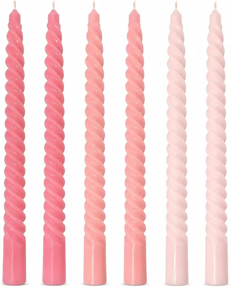10 Inch Gradient-Pink Spiral Taper Candle Set, 6 Pack Unscented Dripless Candlesticks for Wedding, Holiday Décor, and Festive Dinners
