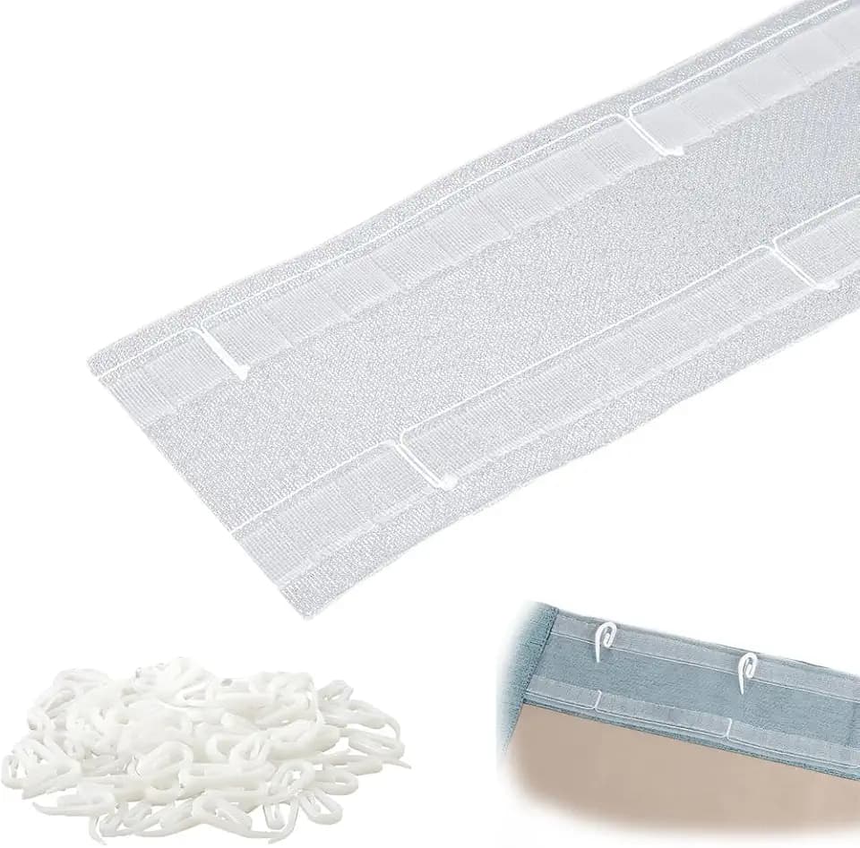 Translucent Wave Curtain Pleat Tape with 100 Hooks, Ripple Fold Tape Nylon Drapery Header Tape for Window Treatments Curtain Pleated Drapes Making, Width 3.1" (10 Yards)