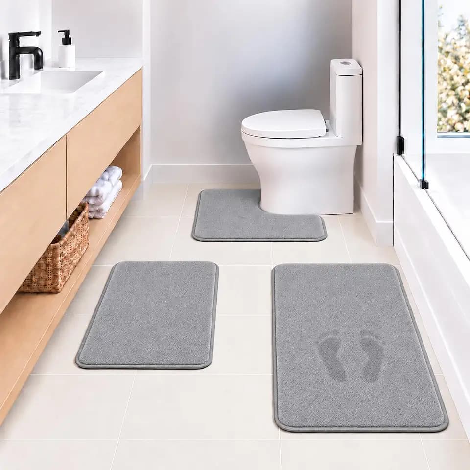 RUN HELIX Bathroom Rugs Sets 3 Piece, Soft Absorbent Memory Foam Bath Mats Set, Dry Fast Bath Mat, Machine Washable Bath Rug Set for Bathroom (Ash Gray)