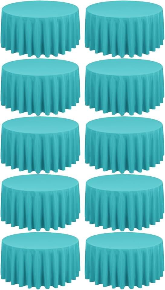 10 Packs 90 Inch Teal Round Polyester Tablecloths