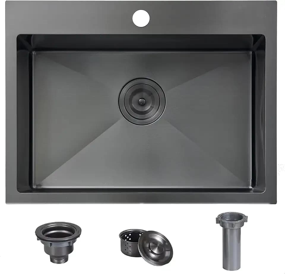 Comllen 22x18 Inch Black Kitchen Sink,Drop In 16 Gauge RV Small Kitchen Bar Sinks,Stainless Steel Topmount Outdoor Prep Single Bowl Workstation Wet Bar Sink